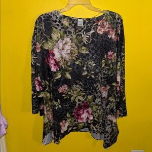 Time and Tru Black Floral Scoop Neck Long Sleeve Tunic